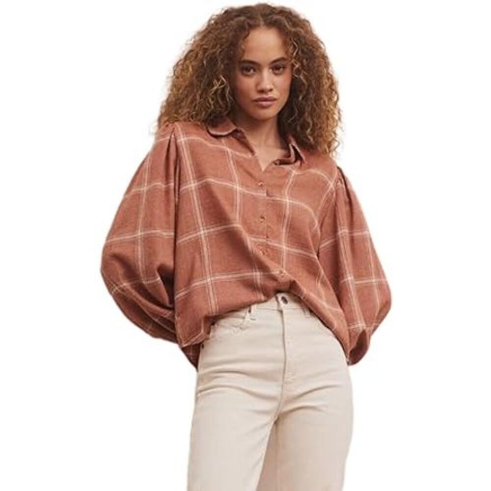 NWT Z Supply Overland Plaid Blouse Penny Size Large Button Down Front
